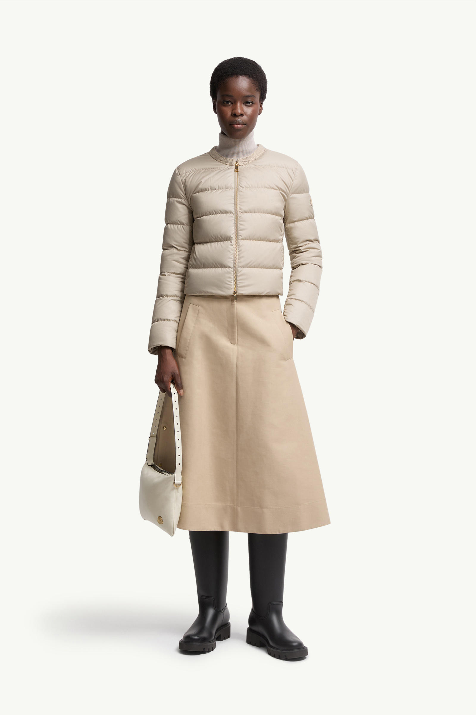 Mauvezin Wool-Trimmed Short Down Jacket Women Beige Moncler 0