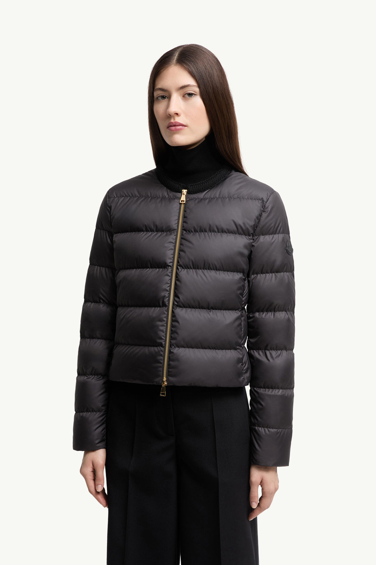 Mauvezin女士羊毛饰边短款羽绒夹克外套 女士 黑色 Moncler 3