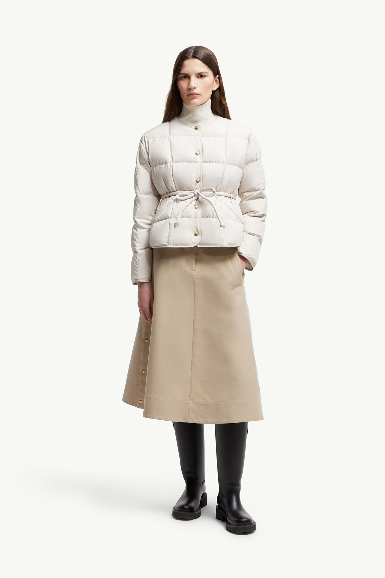 Piumino Corto Caramagne con Cintura Donna Bianco Moncler 0