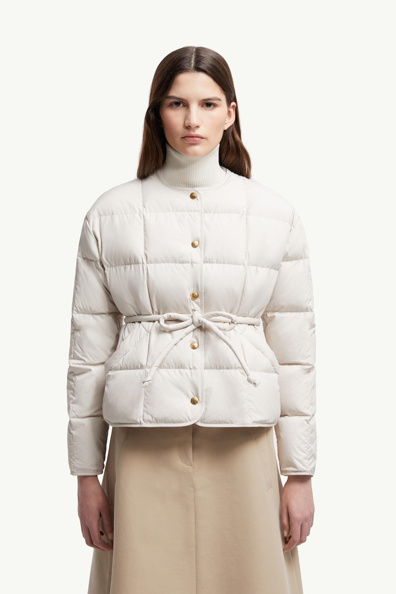 Caramagne Belted Short Down Jacket Women White Moncler 3