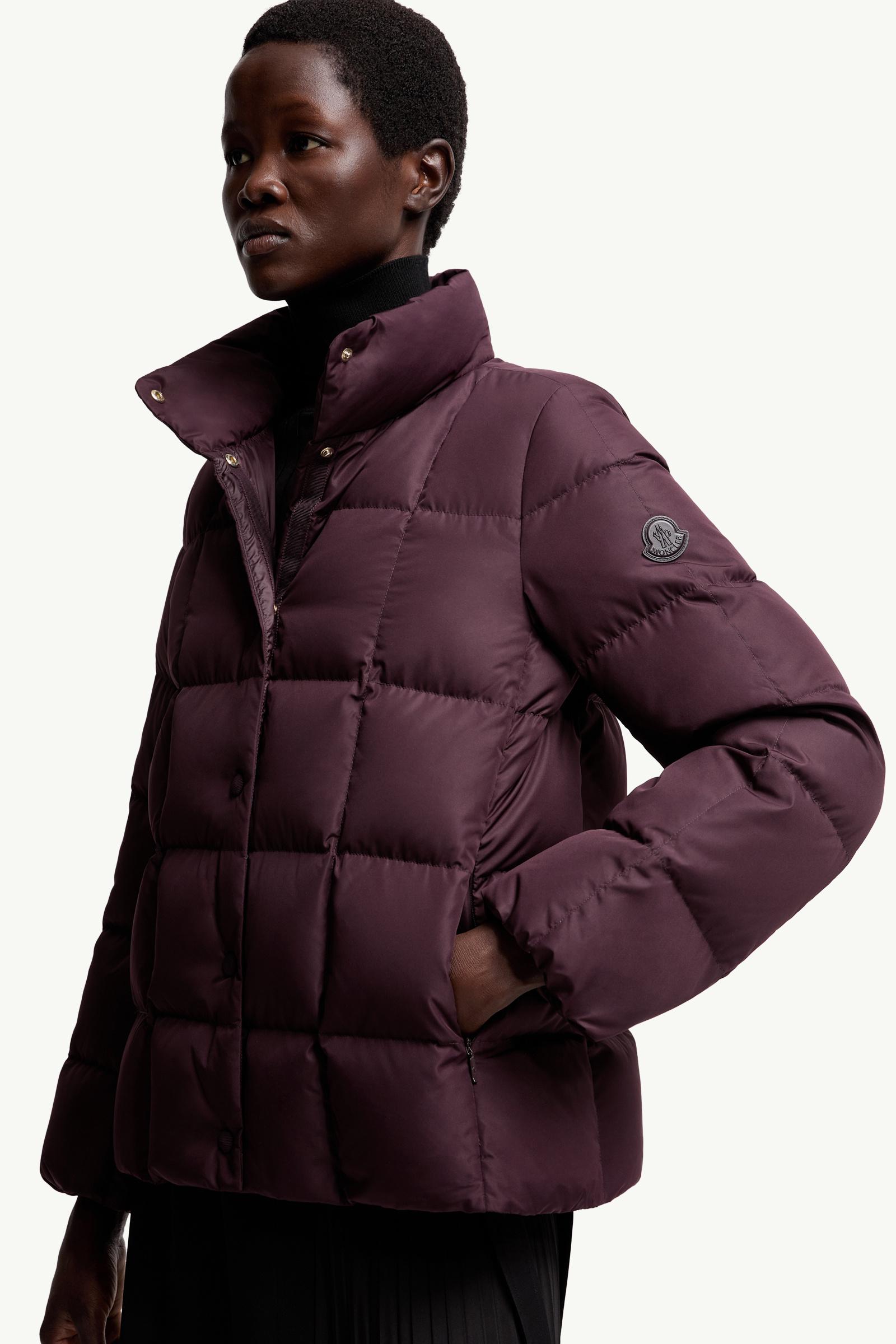 Burgundy Cochevinne Square-Quilted Short Down Jacket - Short