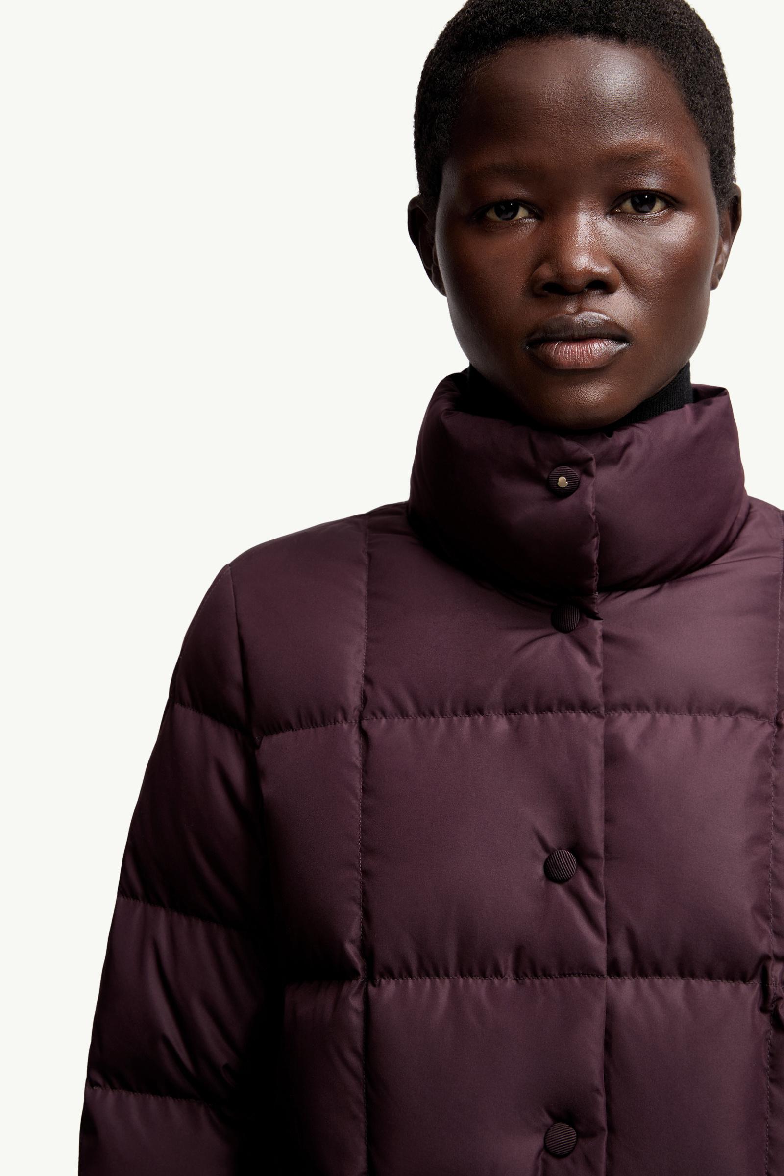 Burgundy Cochevinne Square-Quilted Short Down Jacket - Short