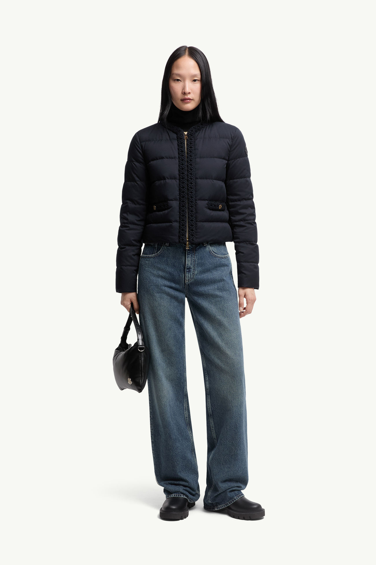 Maur女士羊毛饰边短款羽绒夹克外套 女士 海军蓝色 Moncler 0