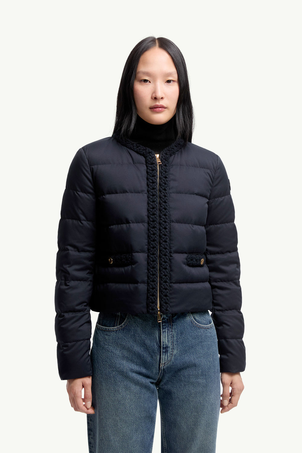 Maur Wool-Trimmed Short Down Jacket Women Navy Blue Moncler 3