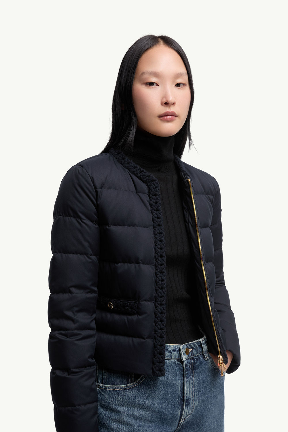 Maur Wool-Trimmed Short Down Jacket Women Navy Blue Moncler 5
