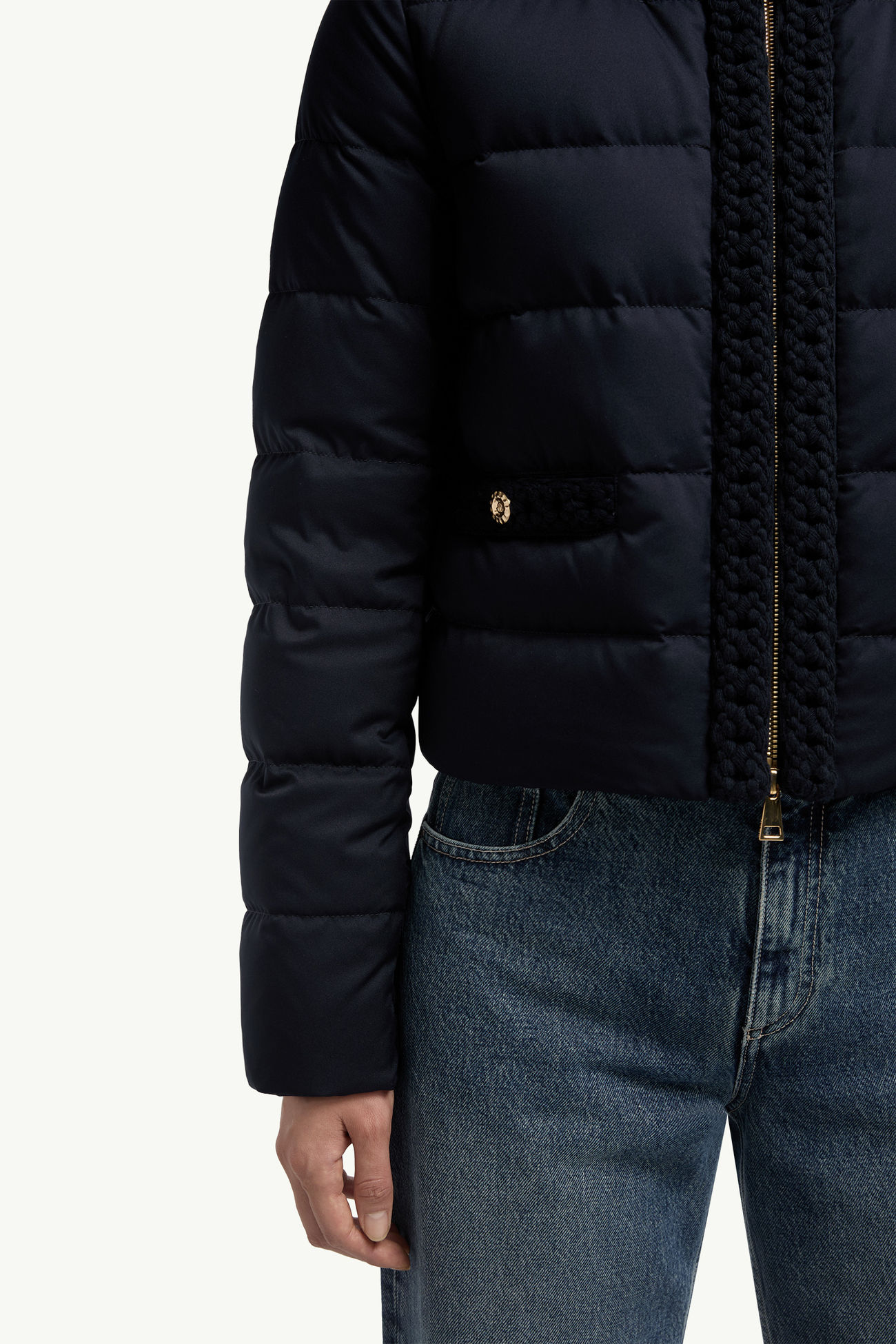 Maur Wool-Trimmed Short Down Jacket Women Navy Blue Moncler 6