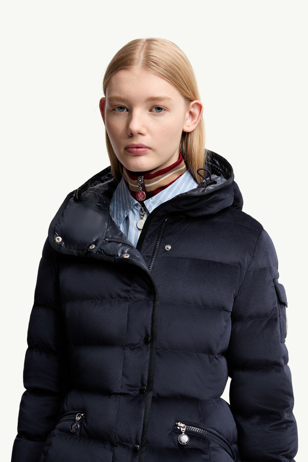 Barante Hooded Velour Short Down Jacket Women Blue Moncler 5