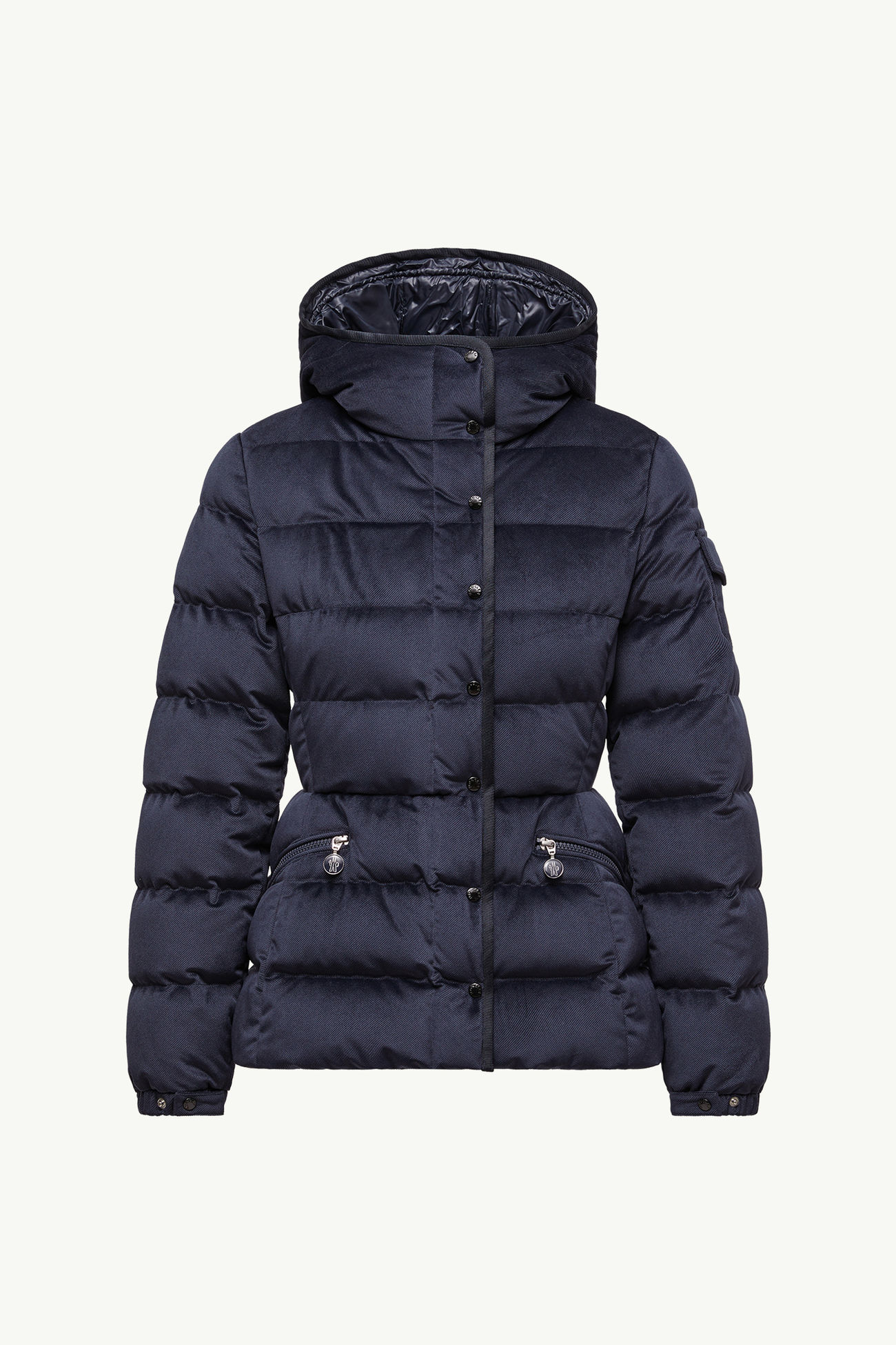 Piumino corto Barante in velour con cappuccio Donna Blu Moncler 2