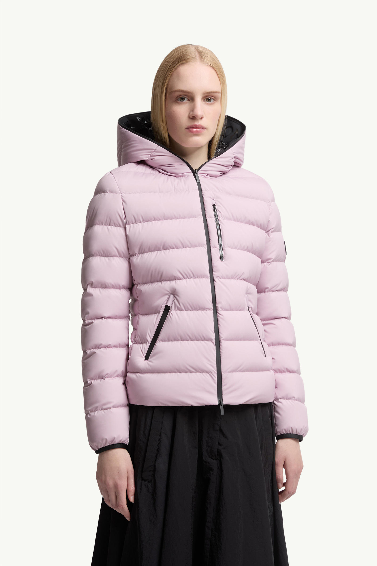 Herbe Hooded Short Down Jacket Women Pink Moncler 3