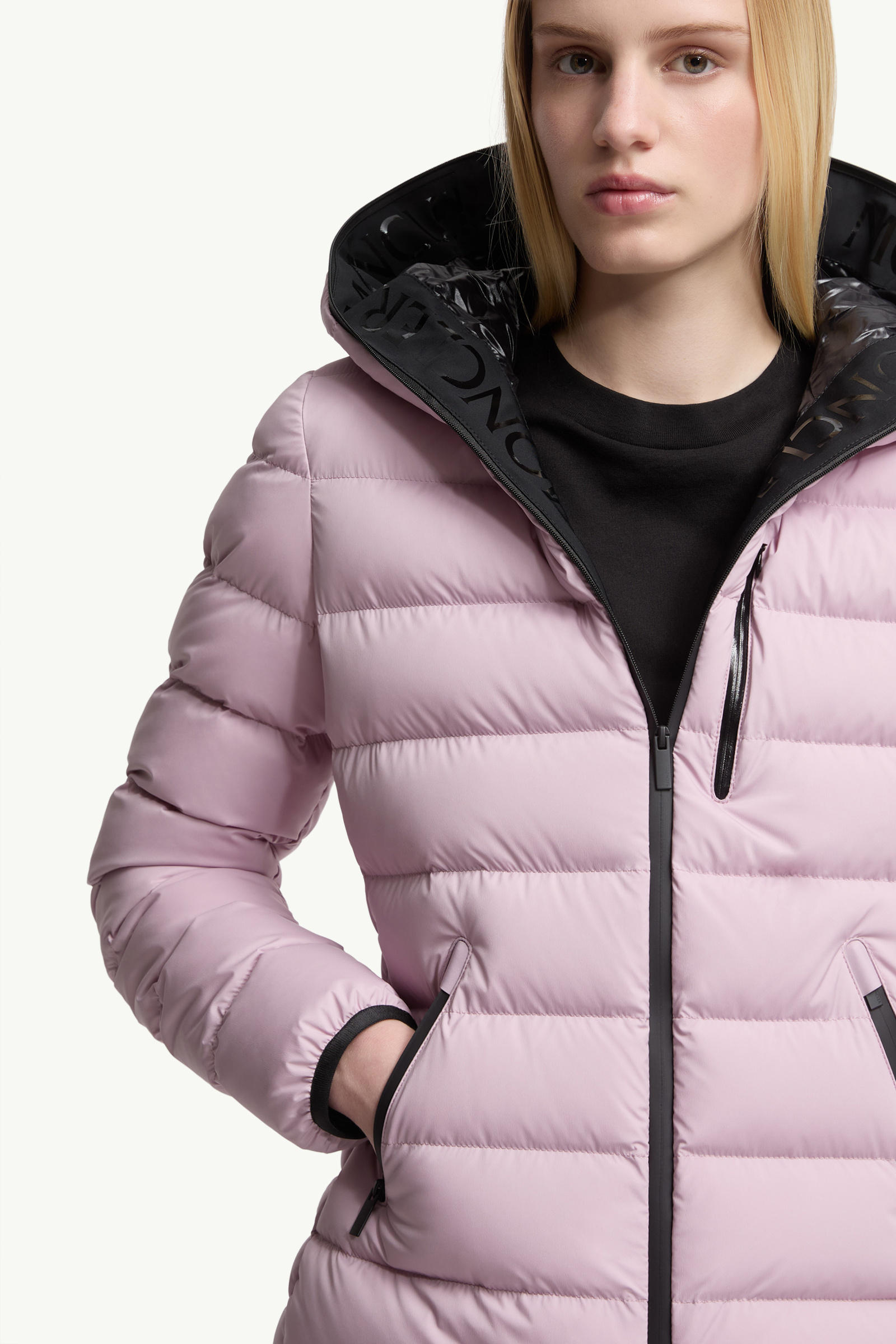 Herbe Hooded Short Down Jacket Women Pink Moncler 5