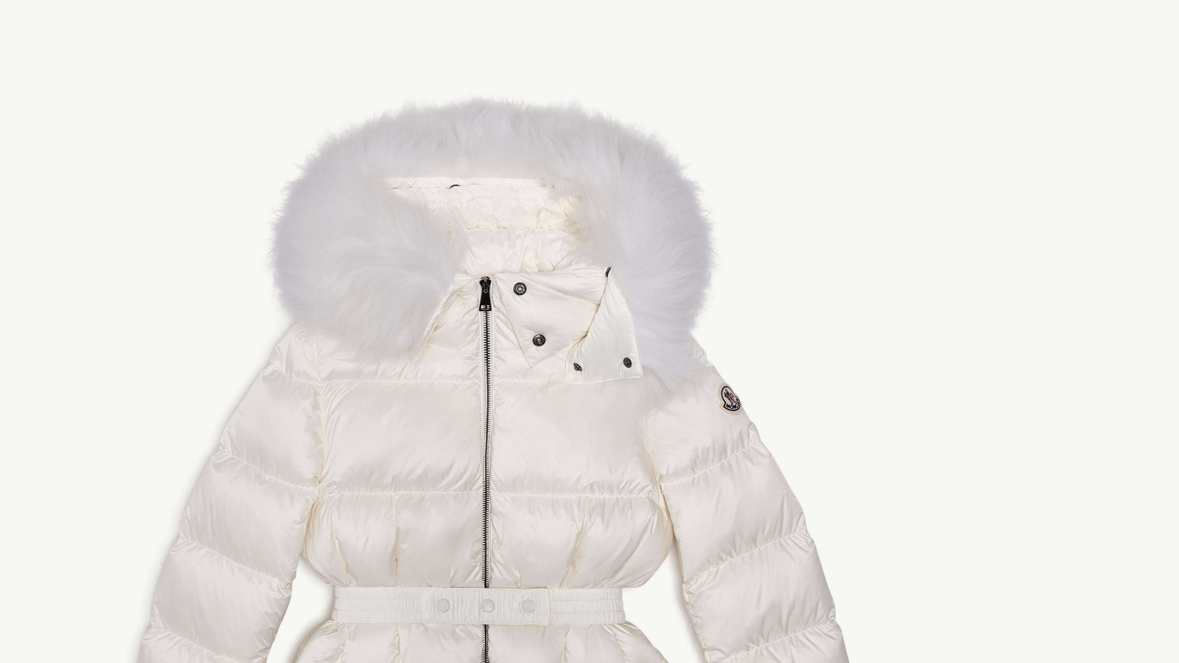 White Boed Hooded Shearling-Trimmed Short Down Jacket - Short Down