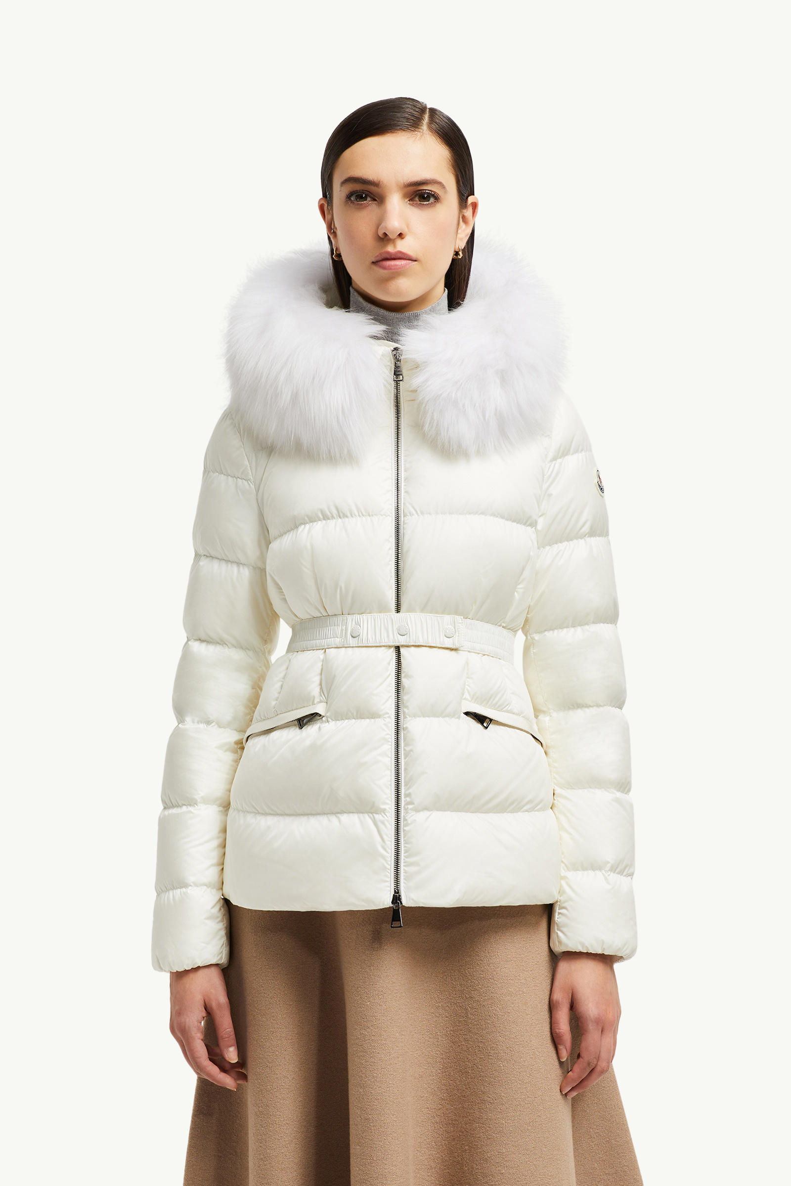 Piumino corto Boed con cappuccio e orlo in shearling Donna Bianco Moncler 3