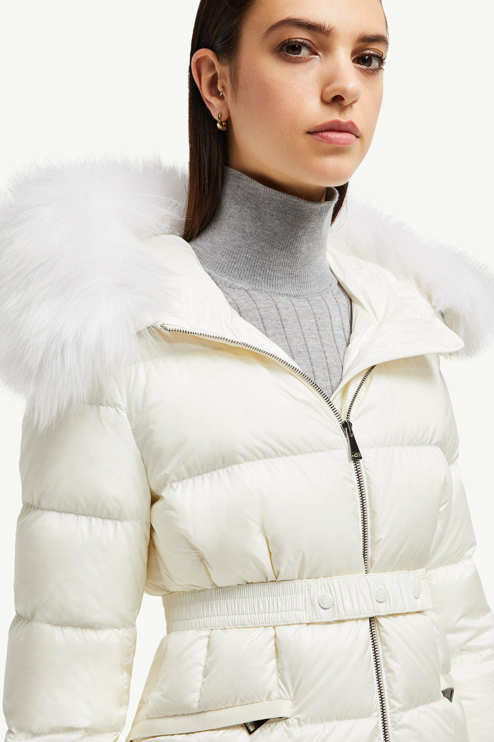 Piumino corto Boed con cappuccio e orlo in shearling Donna Bianco Moncler 6
