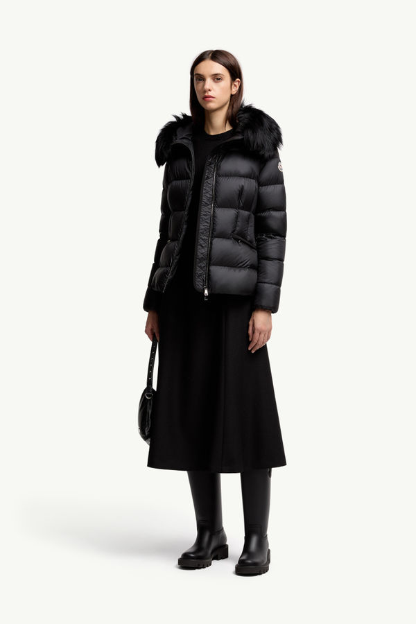 Boed Hooded Shearling-Trimmed Short Down Jacket Women Black Moncler 0