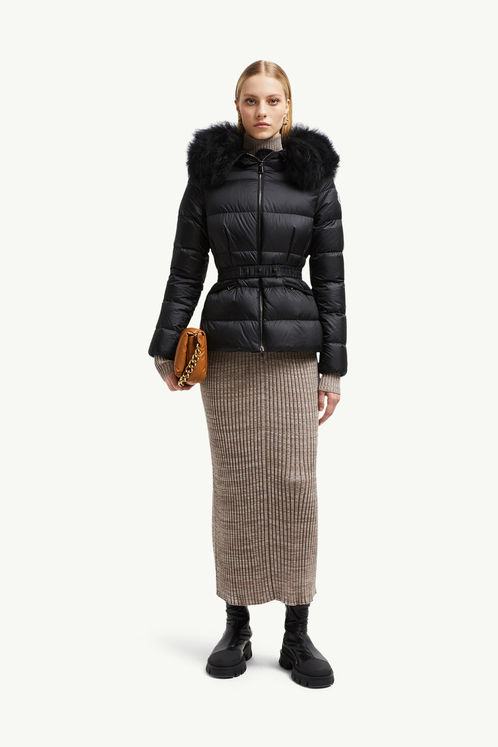 Boed Hooded Shearling-Trimmed Short Down Jacket Women Black Moncler 0