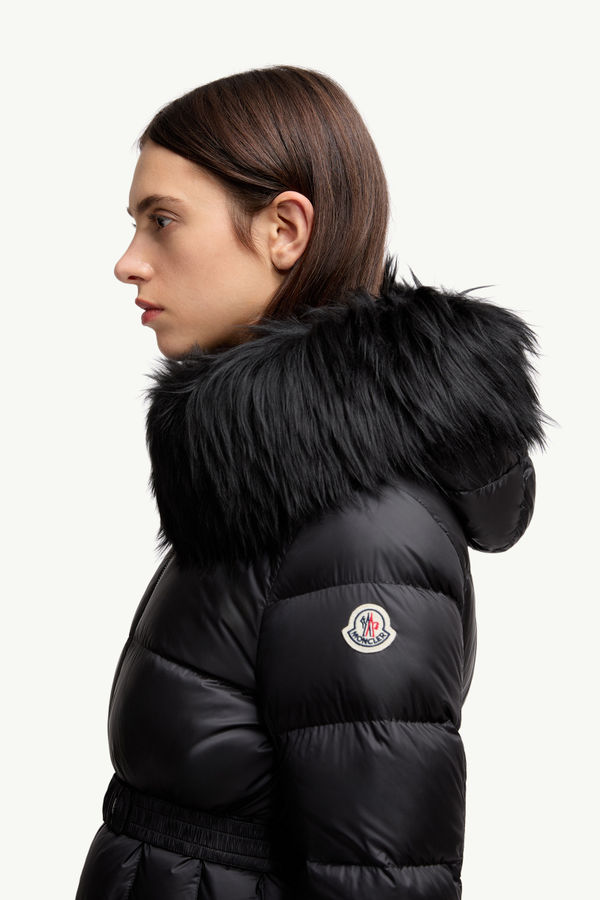 Boed Hooded Shearling-Trimmed Short Down Jacket Women Black Moncler 1