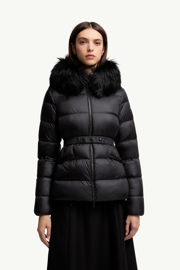 Boed Hooded Shearling-Trimmed Short Down Jacket Women Black Moncler 3