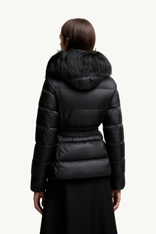 Boed Hooded Shearling-Trimmed Short Down Jacket Women Black Moncler 4