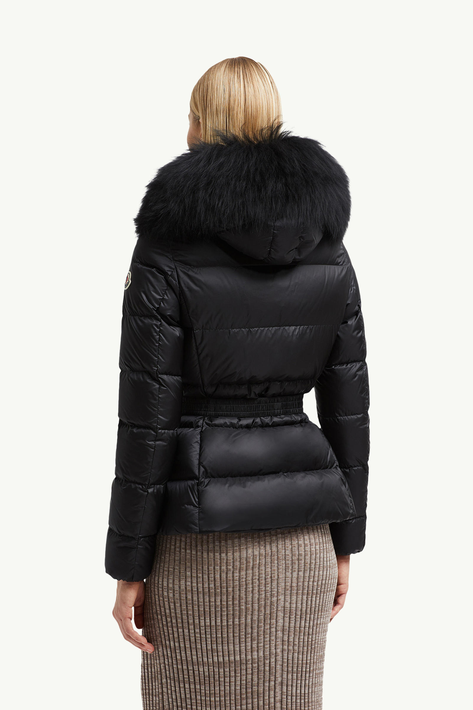 Boed Hooded Shearling-Trimmed Short Down Jacket Women Black Moncler 4