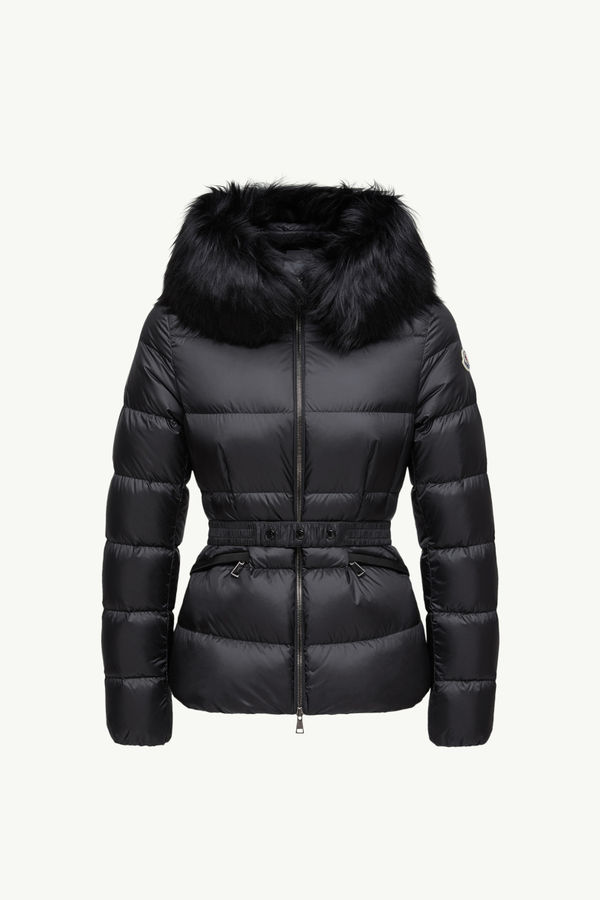 Boed kurze Daunenjacke mit Kapuze und Shearling-Besatz Damen Schwarz Moncler 2