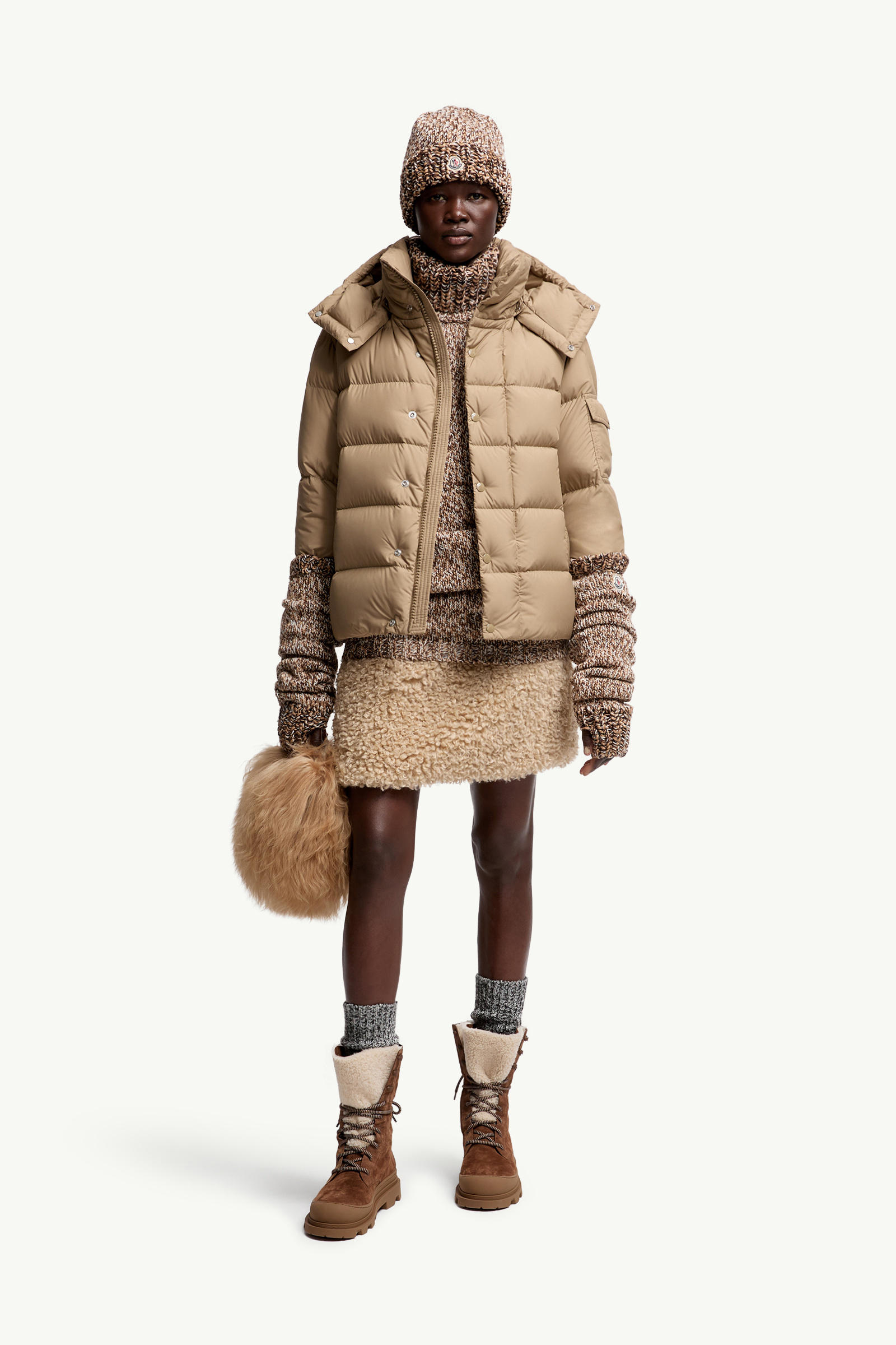 Moncler Maya 70 Hooded Short Down Jacket Women Beige Moncler 0