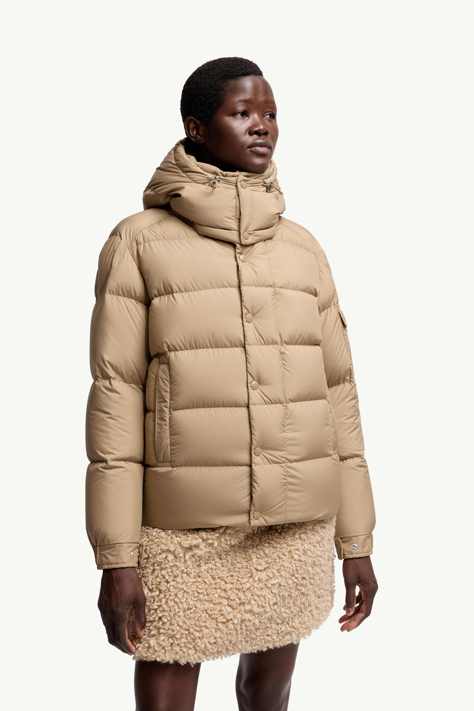 Moncler Maya 70 Hooded Short Down Jacket Women Beige Moncler 3
