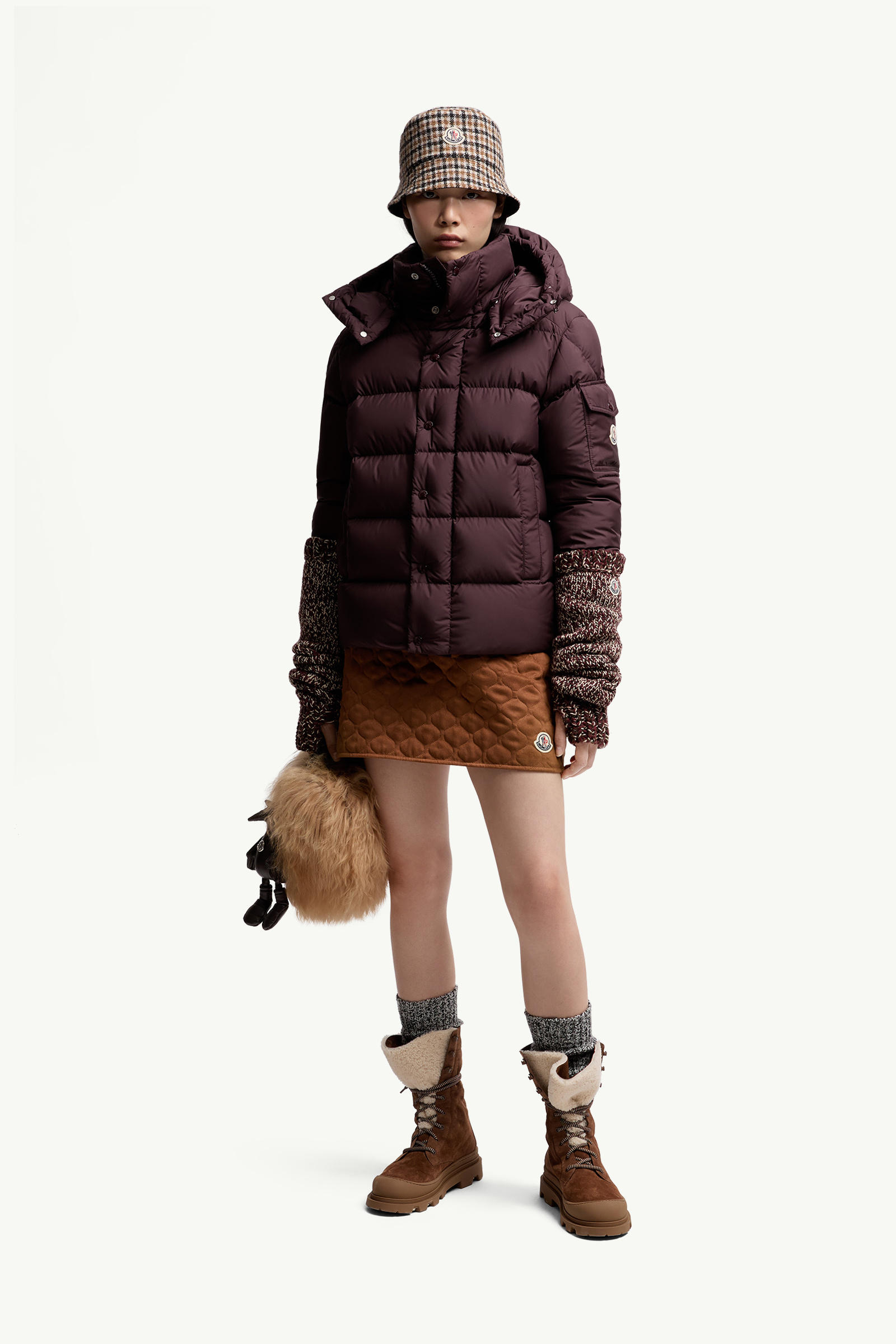 Moncler Maya 70 kurze Daunenjacke mit Kapuze Damen Burgunderrot Moncler 0