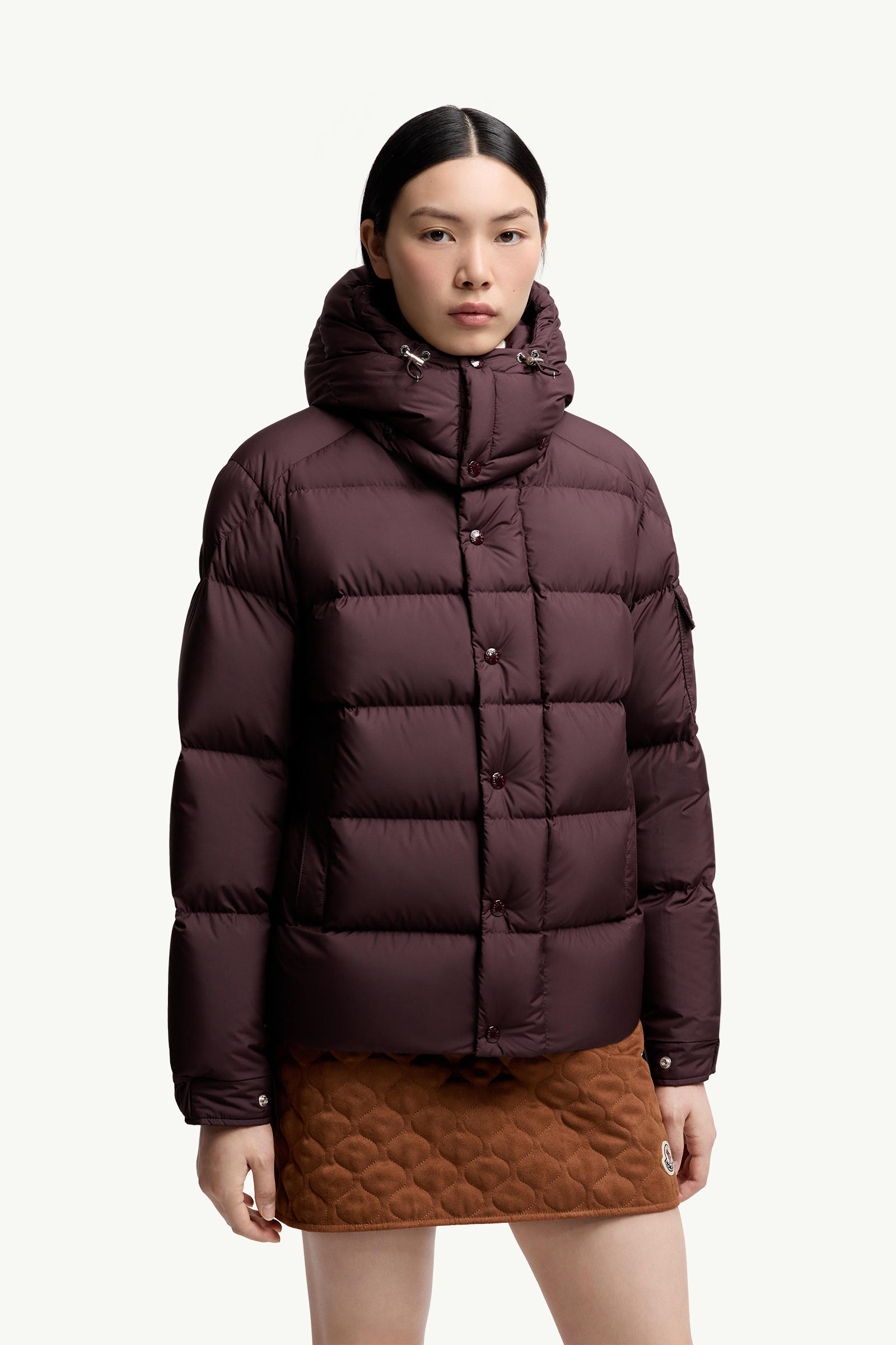 Moncler Maya 70 kurze Daunenjacke mit Kapuze Damen Burgunderrot Moncler 3