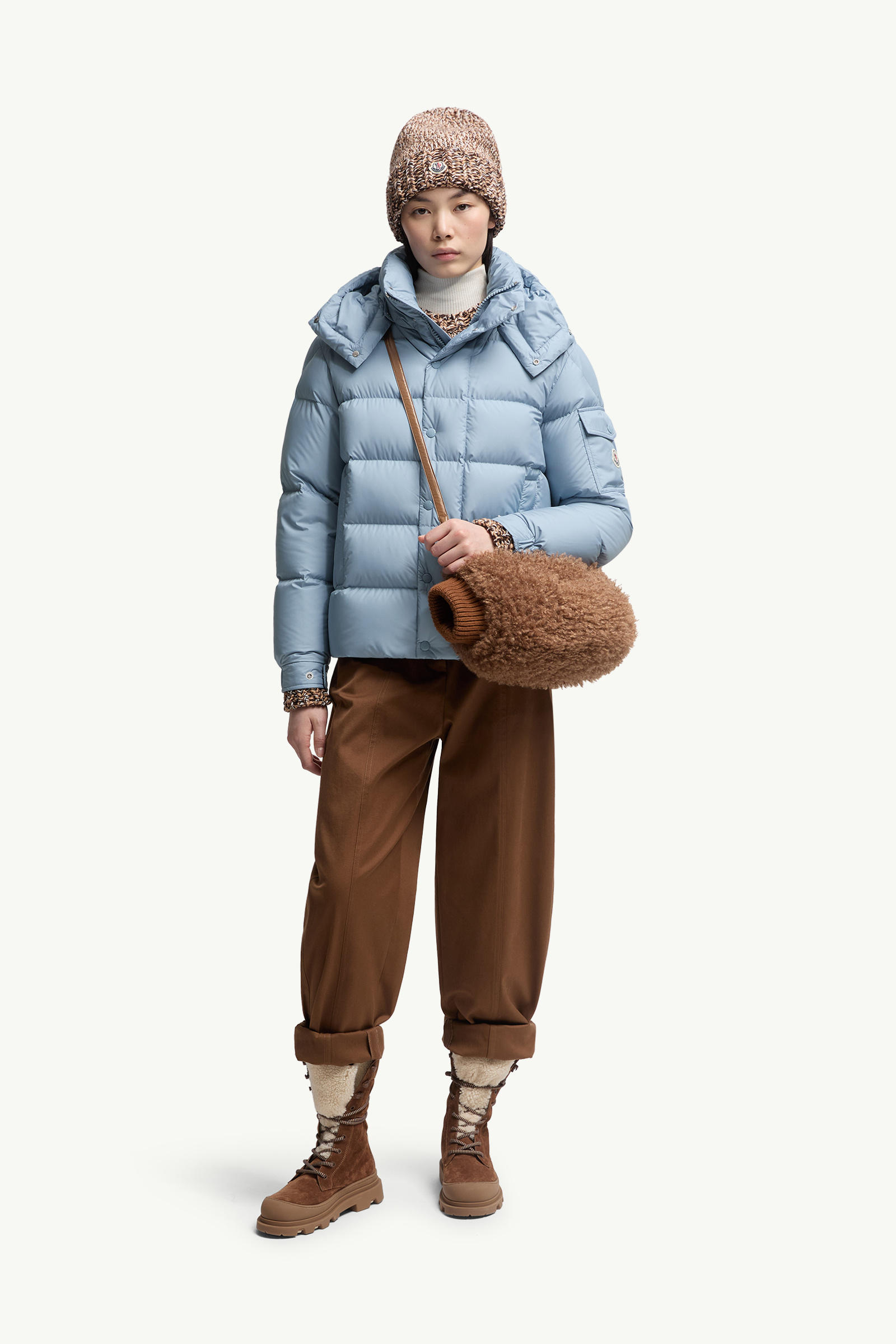 Moncler Maya 70 Hooded Short Down Jacket Women Light Blue Moncler 0
