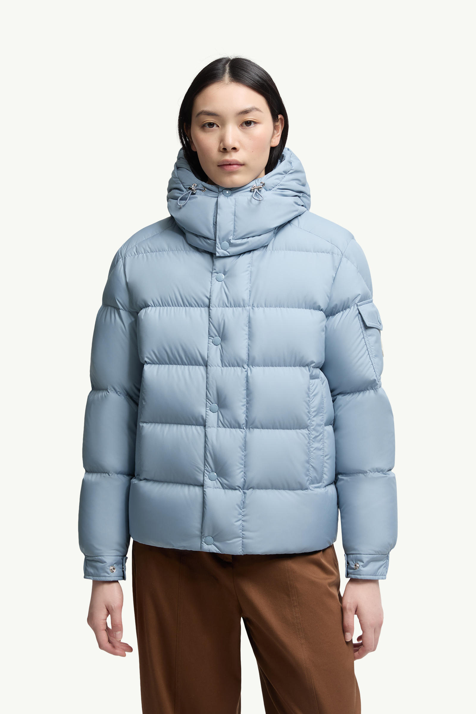 Moncler Maya 70 Hooded Short Down Jacket Women Light Blue Moncler 3