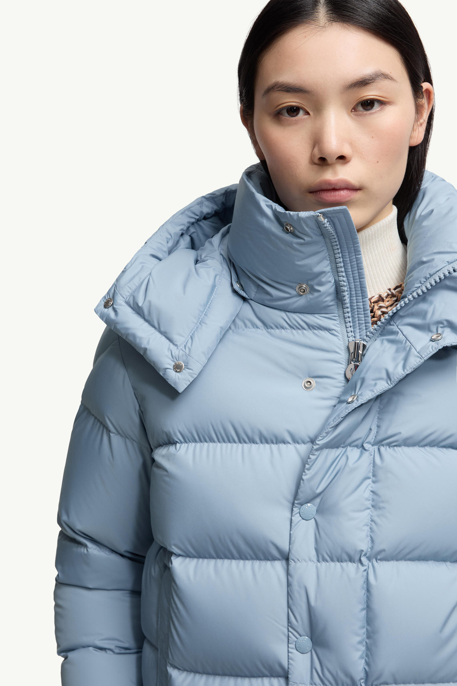 Moncler Maya 70 Hooded Short Down Jacket Women Light Blue Moncler 6