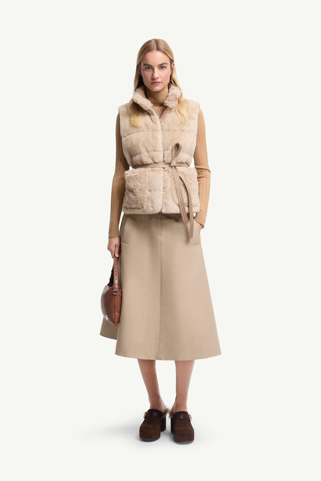 Joui Faux Fur & Teddy Down Vest Women Light Beige Moncler 0