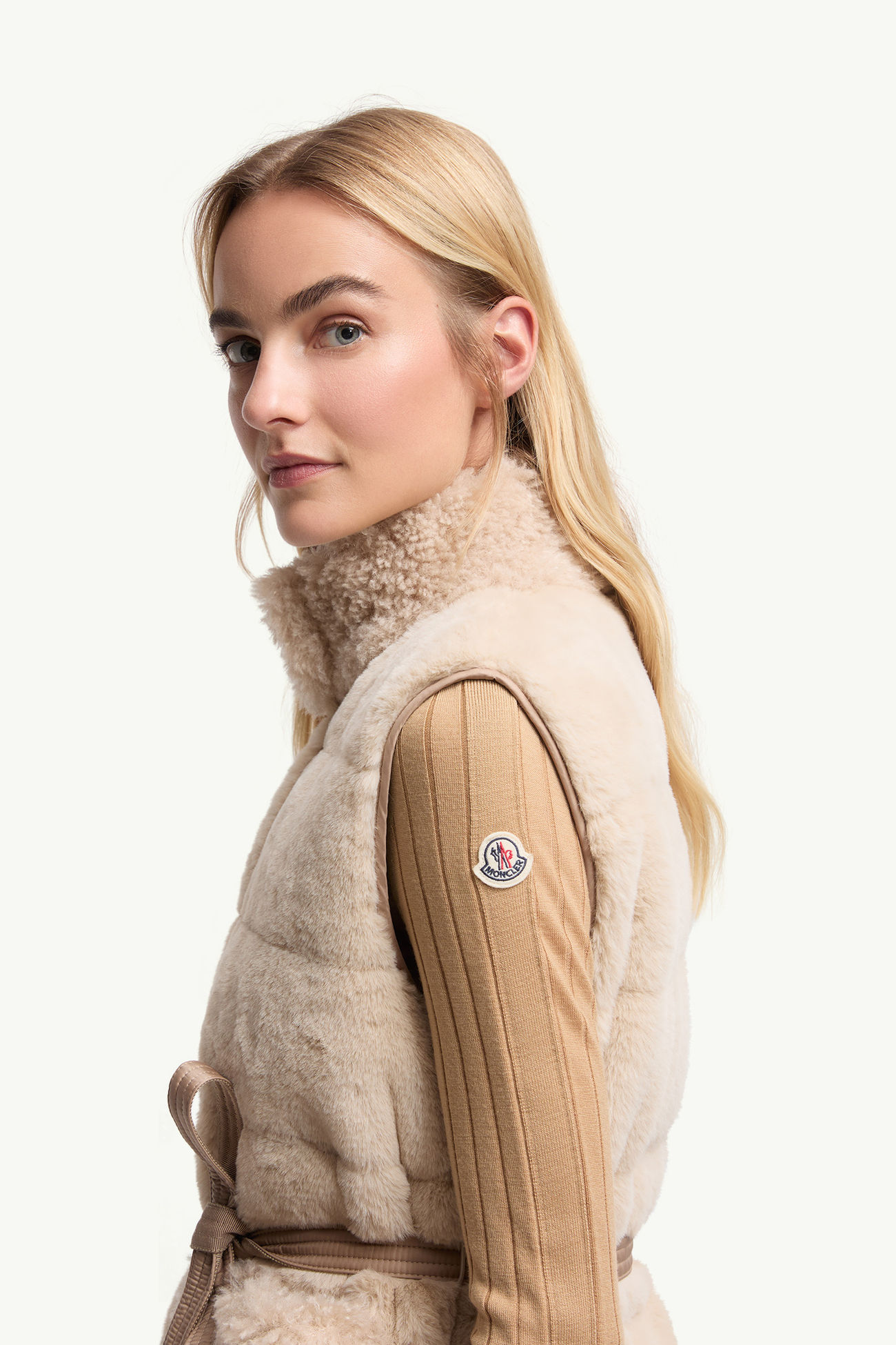 Joui Faux Fur & Teddy Down Vest Women Light Beige Moncler 1