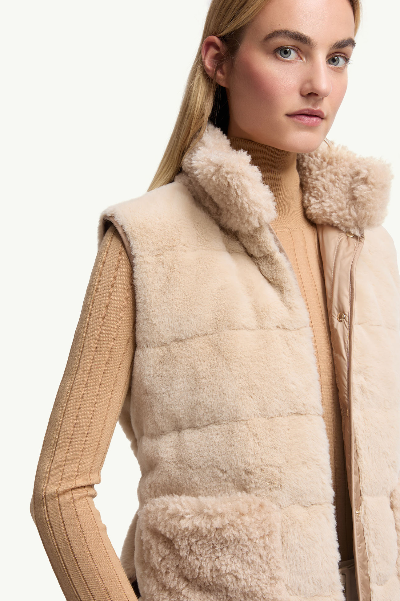 Joui Faux Fur & Teddy Down Vest Women Light Beige Moncler 7