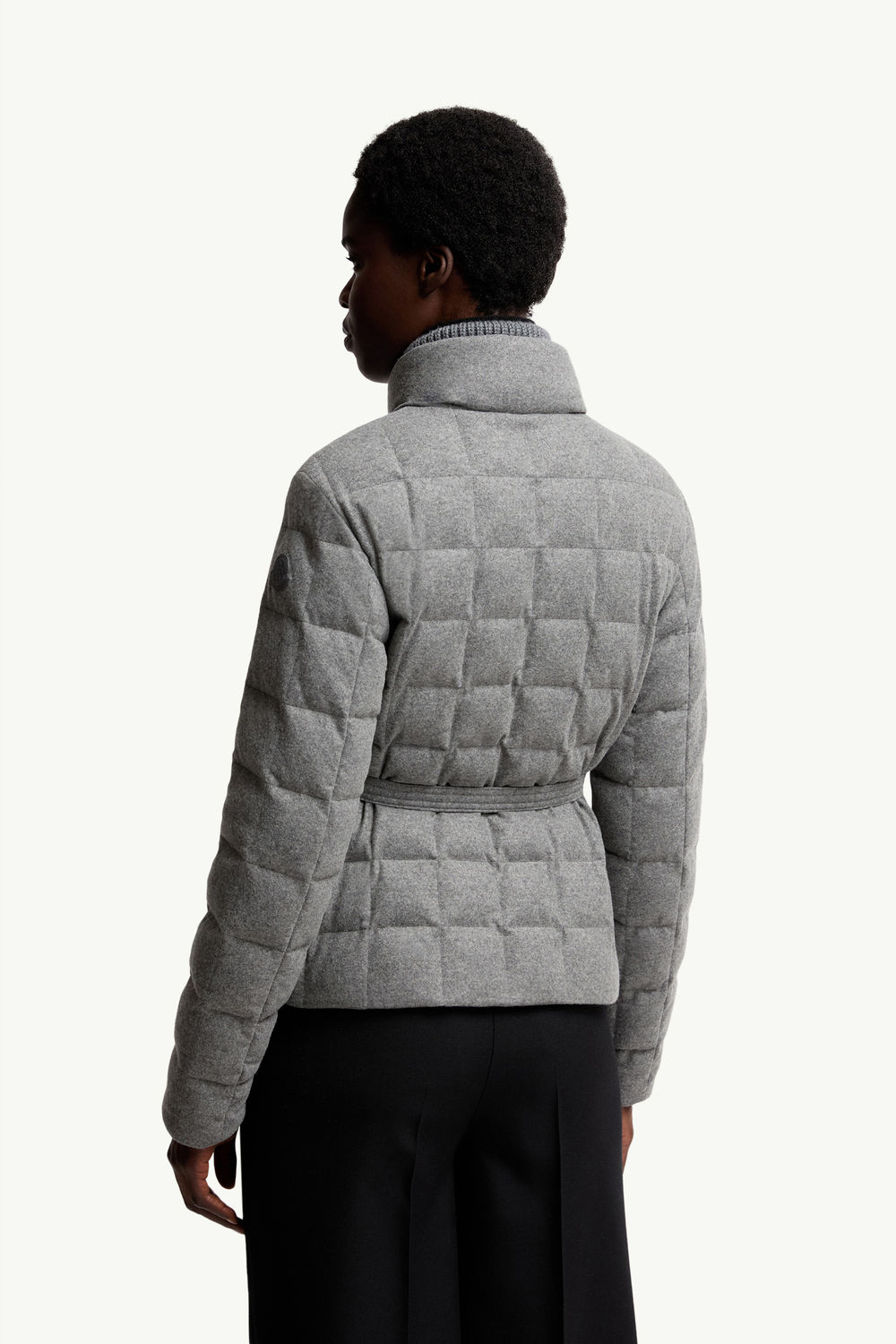 Bussettes Wool Blend Belted Short Down Jacket Women Gray Moncler 4