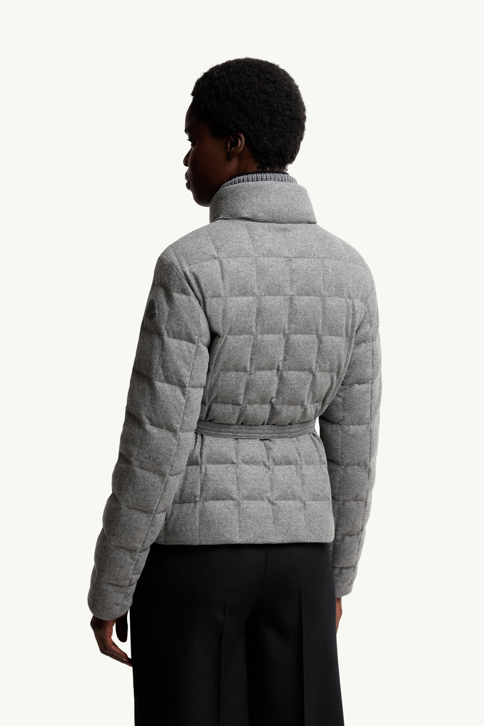 Plumífero corto con cinturón de mezcla de lana Bussettes Mujer Gris Moncler 4