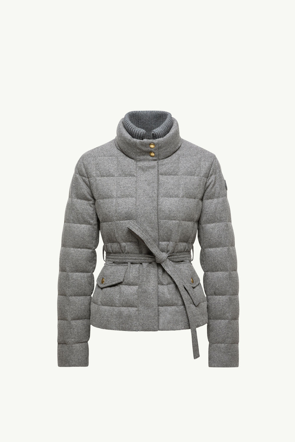 Bussettes Wool Blend Belted Short Down Jacket Women Gray Moncler 2