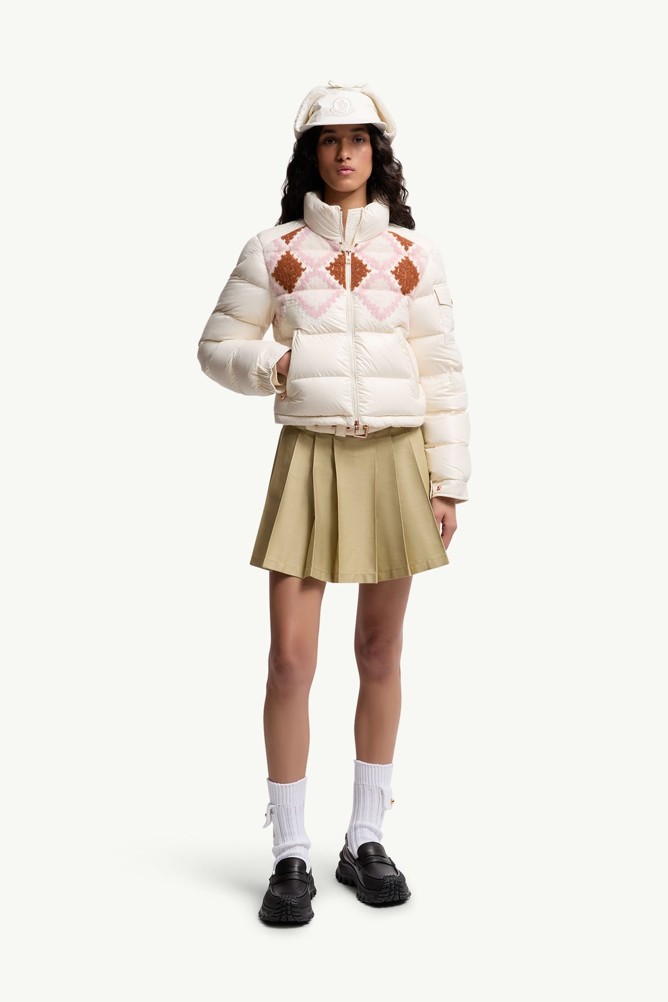 Plumífero corto con ribetes de lana Megara Mujer Blanco & Rosa Moncler 0