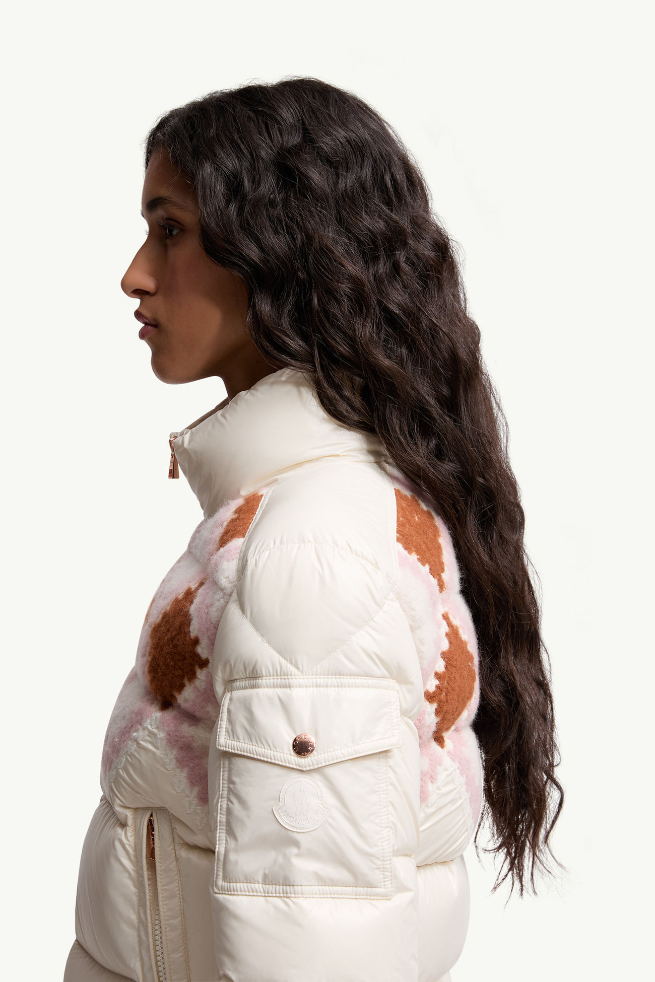 Doudoune courte à bords en laine Megara Femmes Blanc & Rose Moncler 1