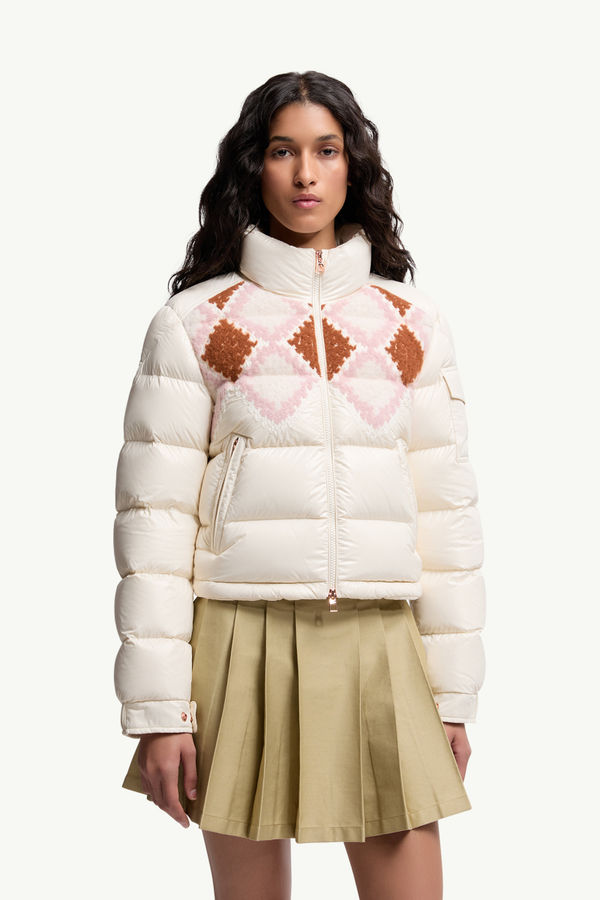 Megara Wool-Trimmed Short Down Jacket Women White & Pink Moncler 3
