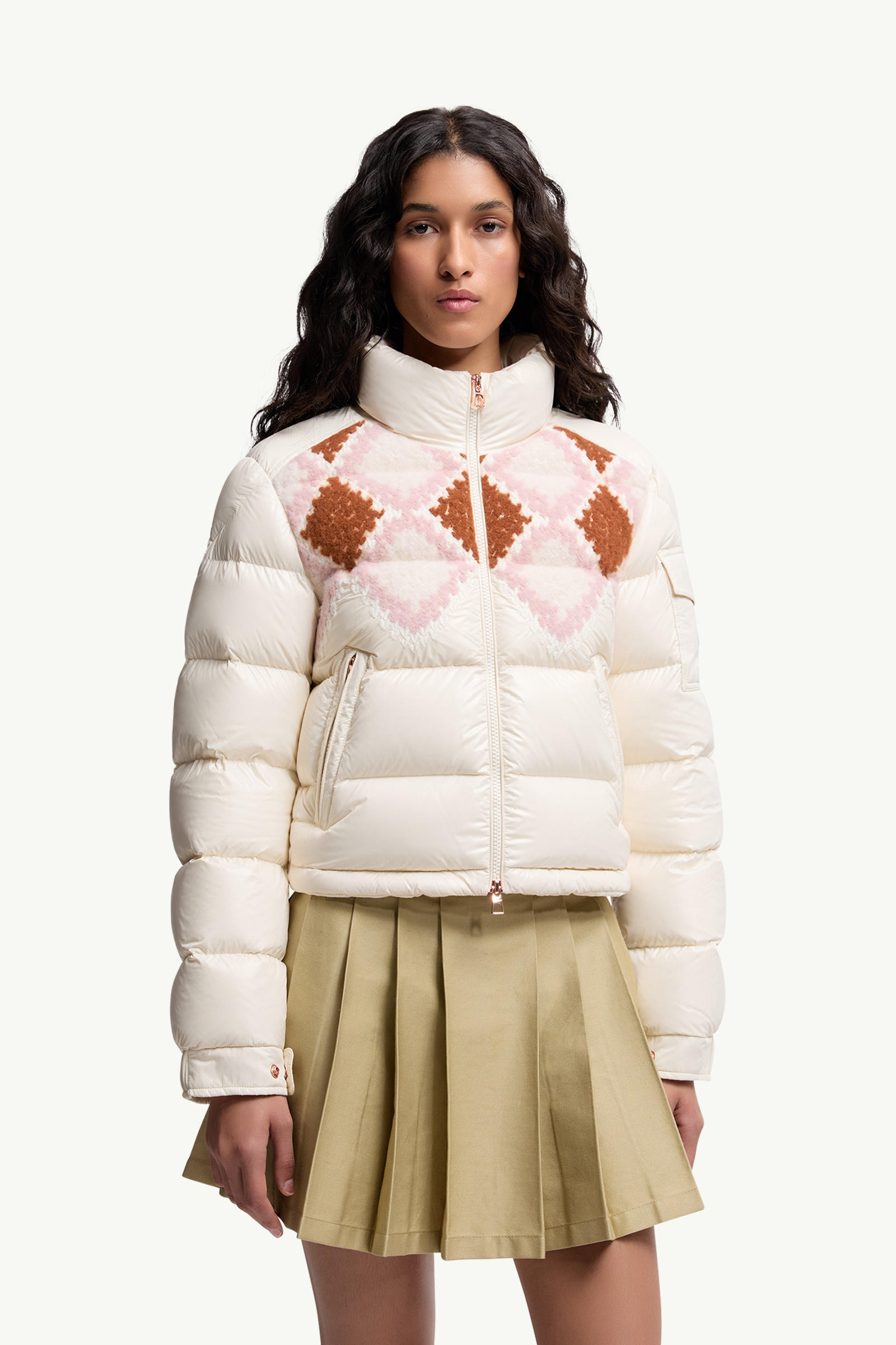 Megara Wool-Trimmed Short Down Jacket Women White & Pink Moncler 3