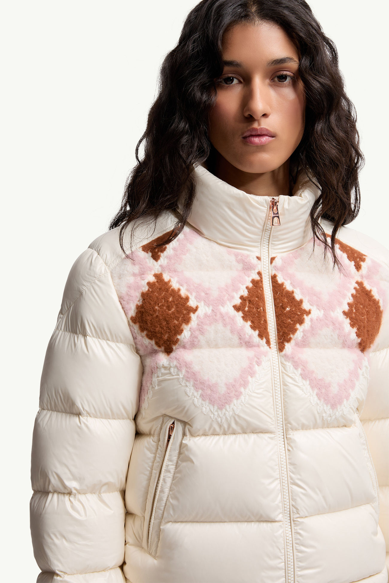 Plumífero corto con ribetes de lana Megara Mujer Blanco & Rosa Moncler 5