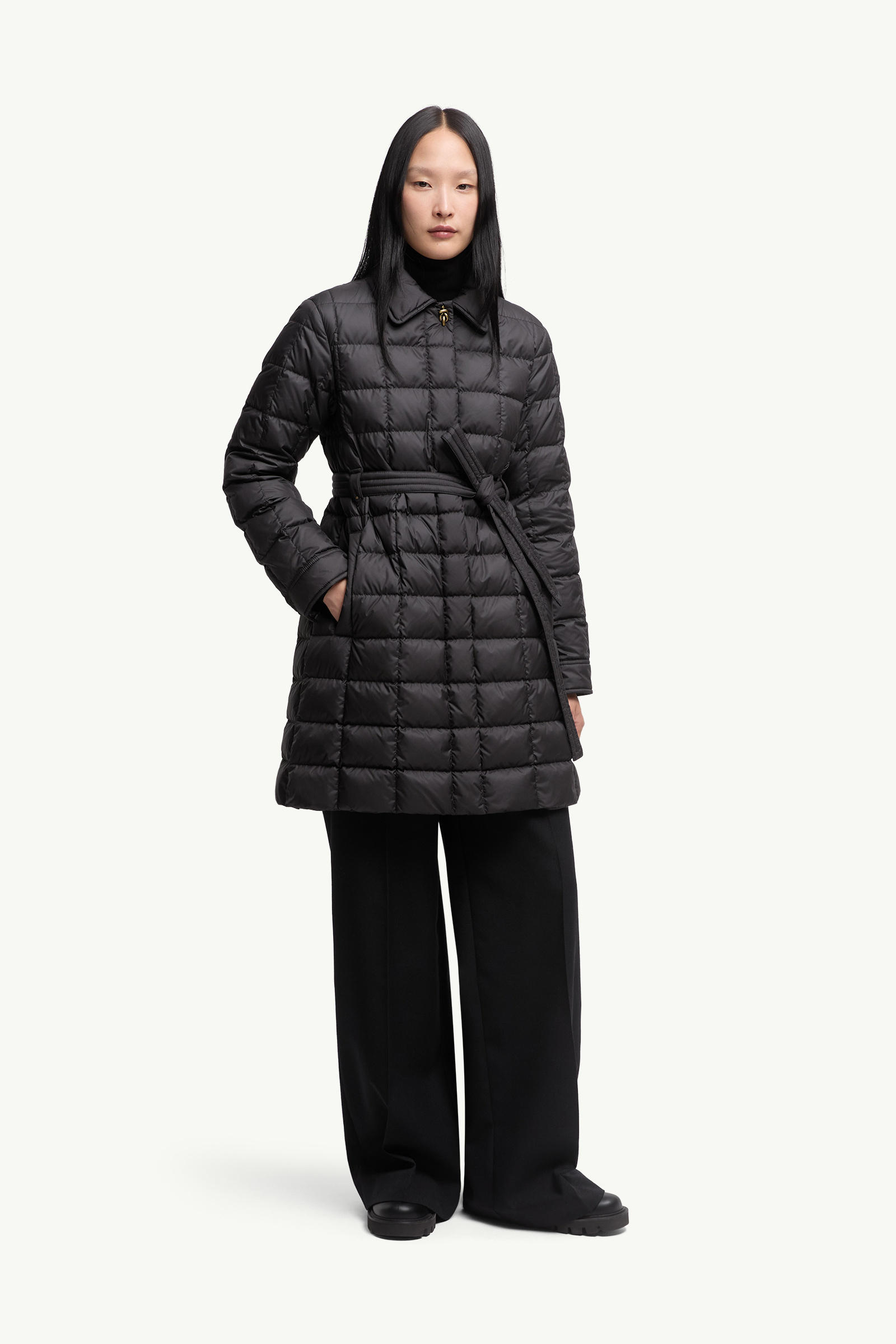 Piumino Lungo Gresillon con Cintura Donna Nero Moncler 3