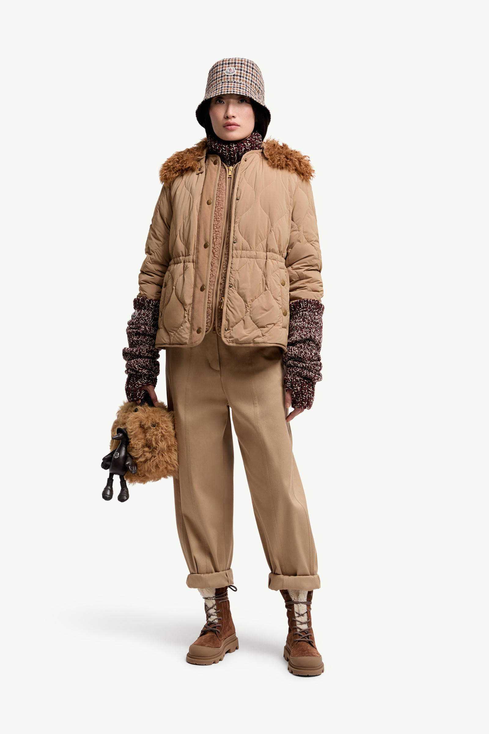 Quintin kurze 3-in-1 Daunenjacke mit Shearling-Besatz Damen Beige Moncler 0