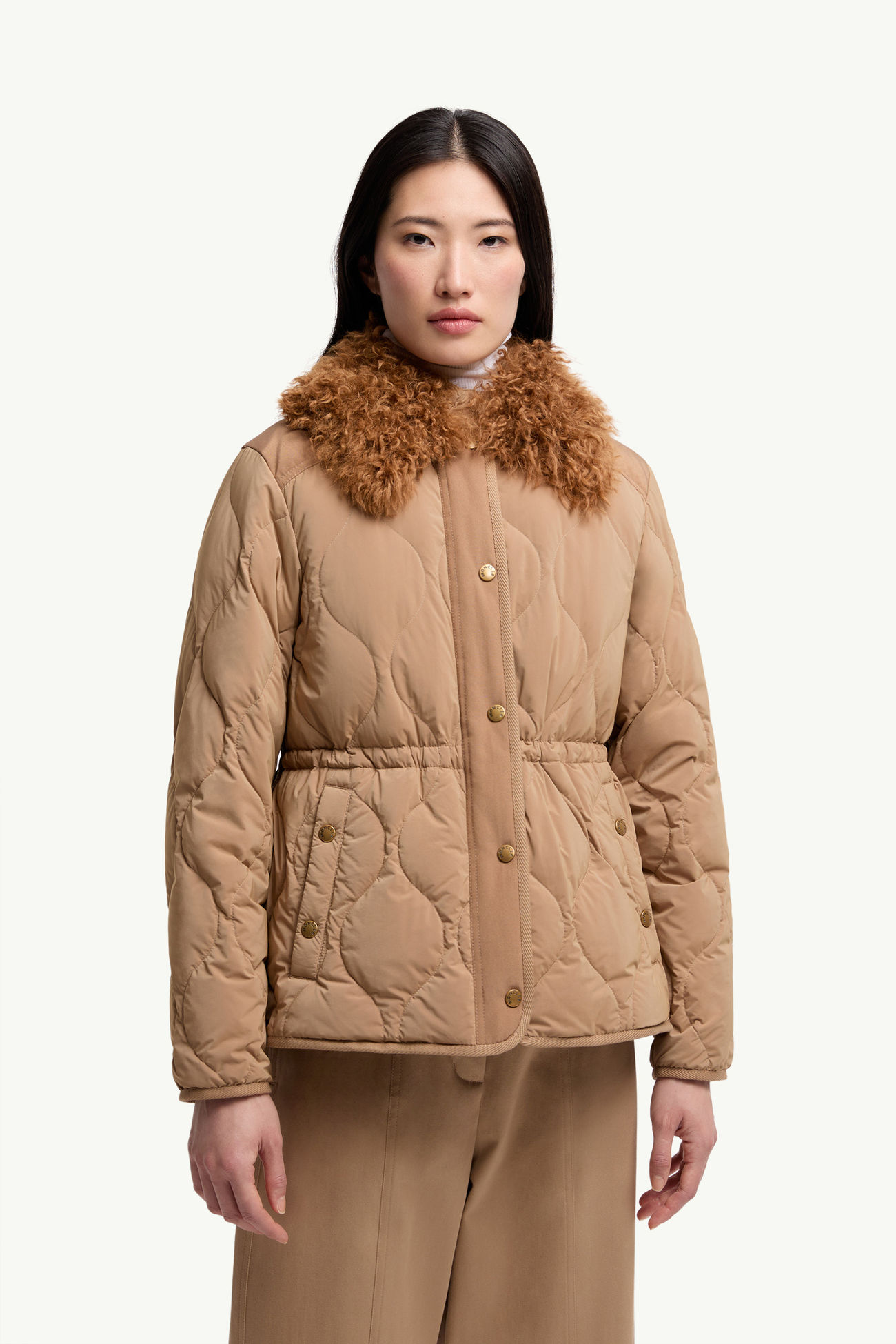 Quintin三合一羔羊毛飾邊短身羽絨外套 女士 米色 Moncler 3