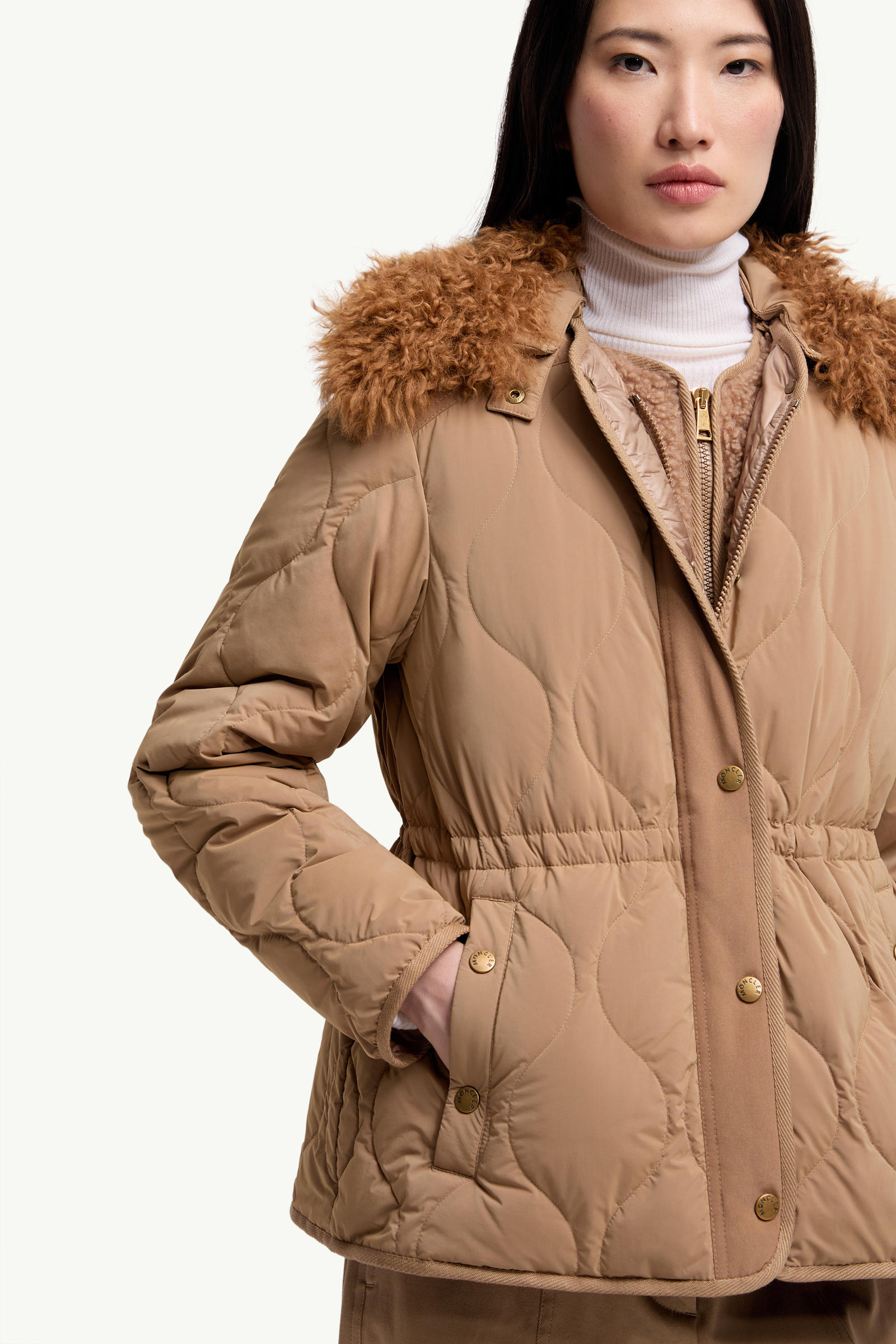 Quintin kurze 3-in-1 Daunenjacke mit Shearling-Besatz Damen Beige Moncler 6