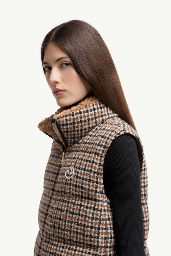Chaleco plumífero de mezcla de lana Touvet Mujer Marrón & Negro Moncler 1