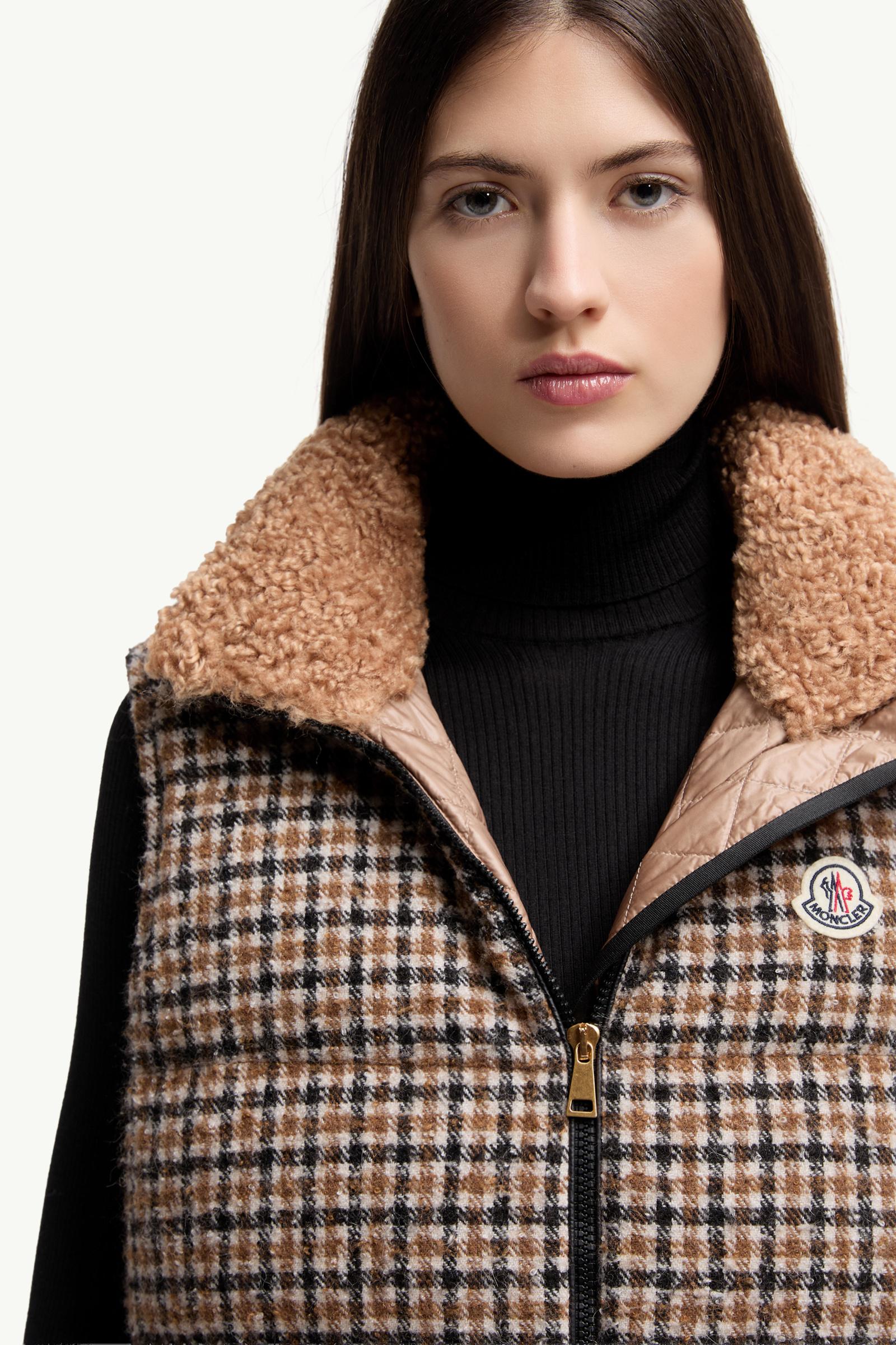 MONCLER チェック柄 フリースベスト Brown & Black Touvet Wool Blend Down Vest - Vests for Women