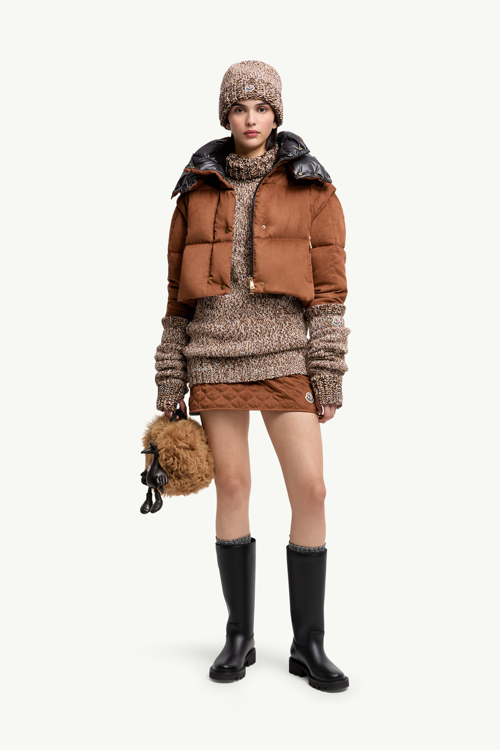 Paterne 2-in-1 Hooded Short Down Jacket Women Brown Moncler 0