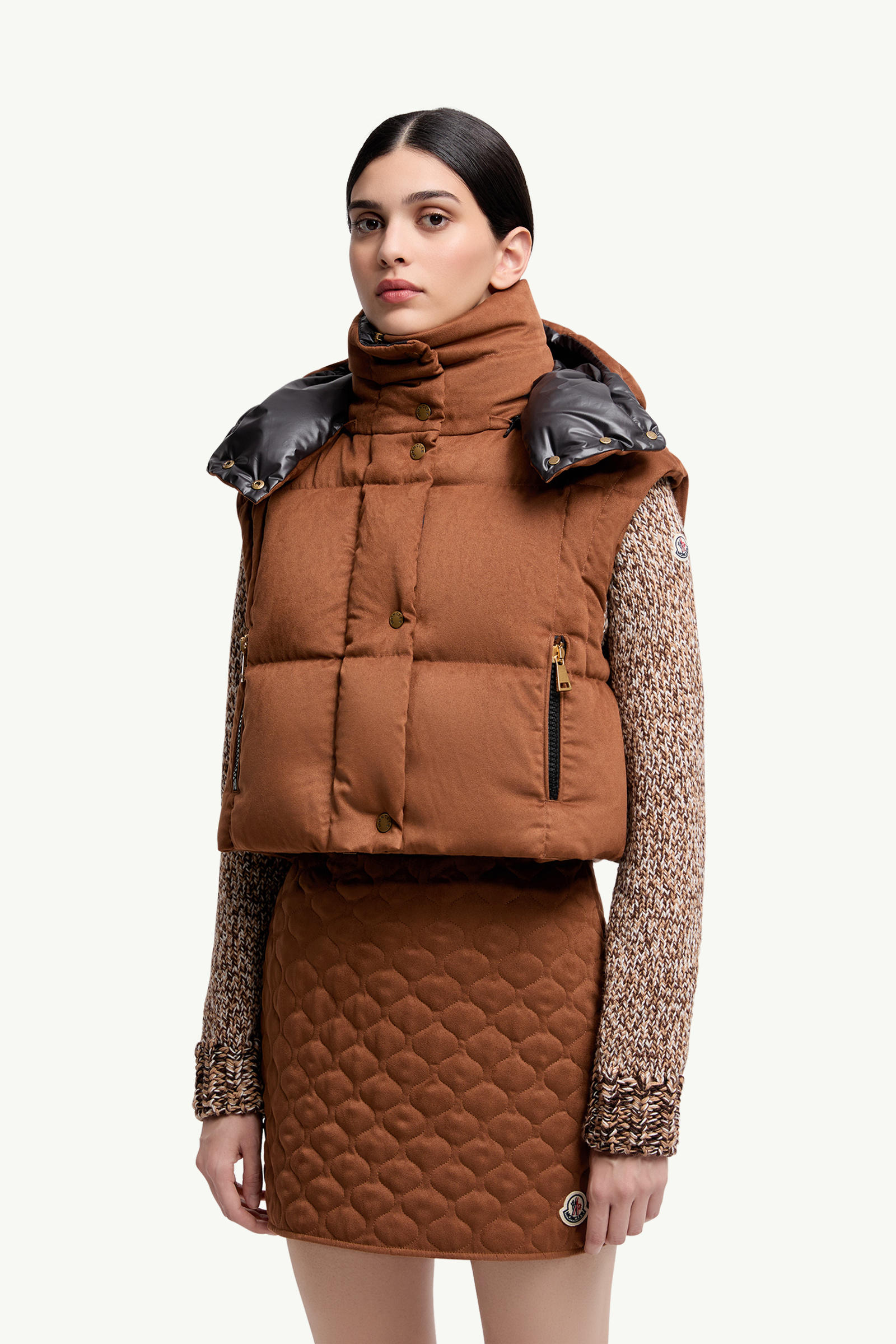 Paterne 2-in-1 Hooded Short Down Jacket Women Brown Moncler 5